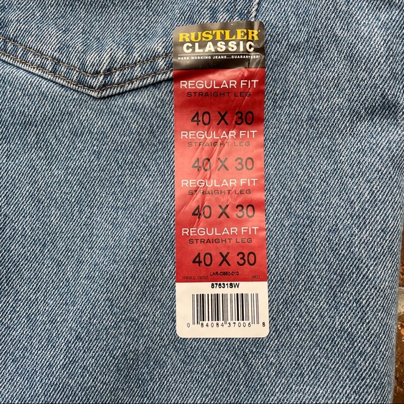 New with Tags Rustler Regular Straight Leg Hard Working Jeans mens size 40x30 - Picture 6 of 6